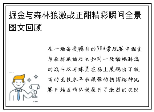 掘金与森林狼激战正酣精彩瞬间全景图文回顾